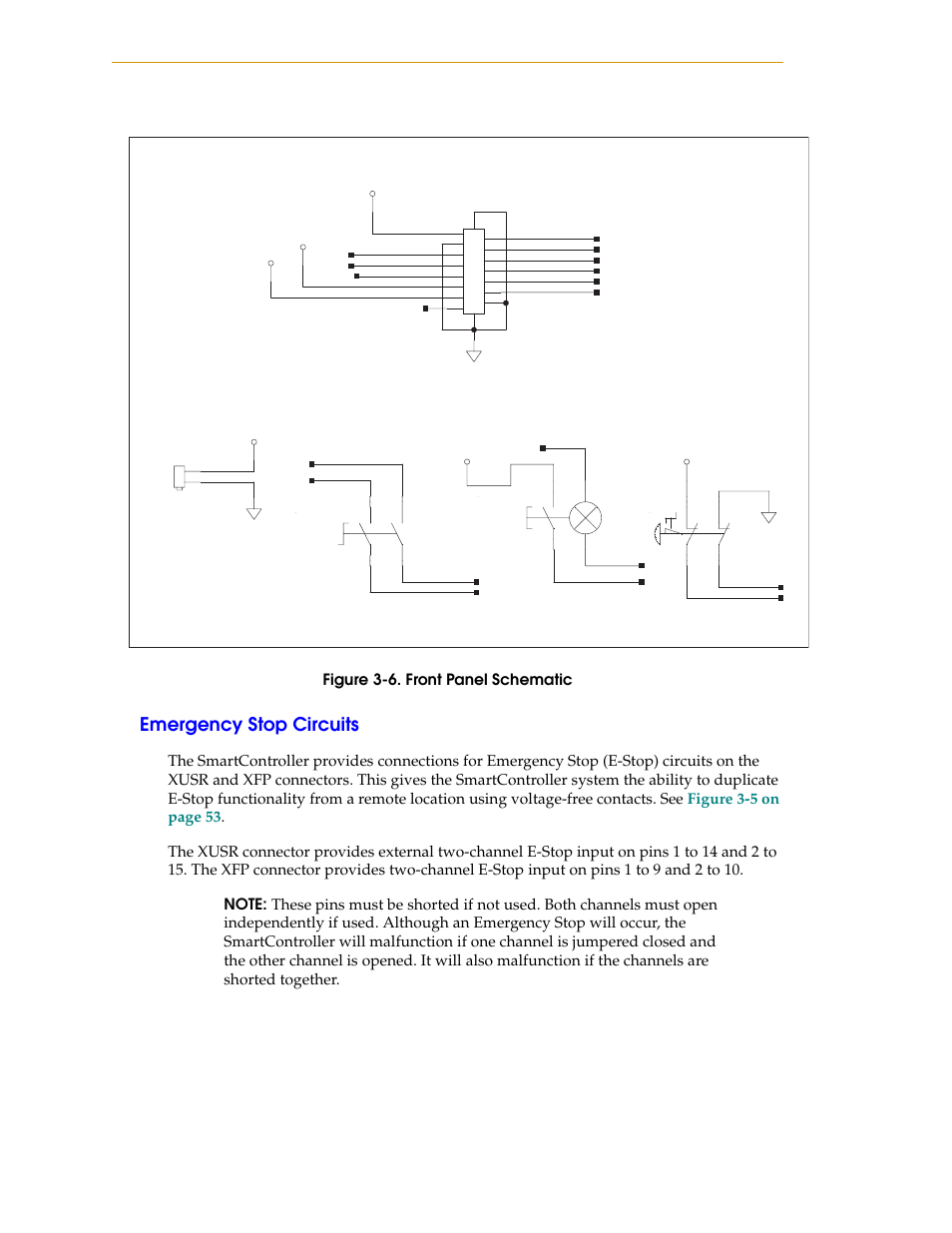 Emergency stop circuits, Figure 3-6, Front panel schematic | Adept front panel schematic | Nortech Systems Adept RS-232/TERM User Manual | Page 54 / 156