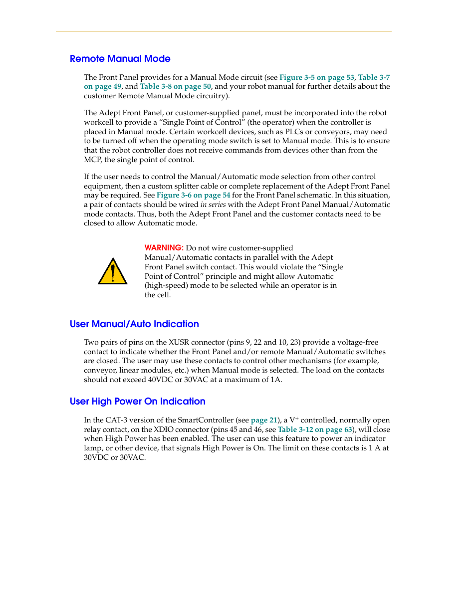 Remote manual mode, User manual/auto indication, User high power on indication | Nortech Systems Adept RS-232/TERM User Manual | Page 56 / 156