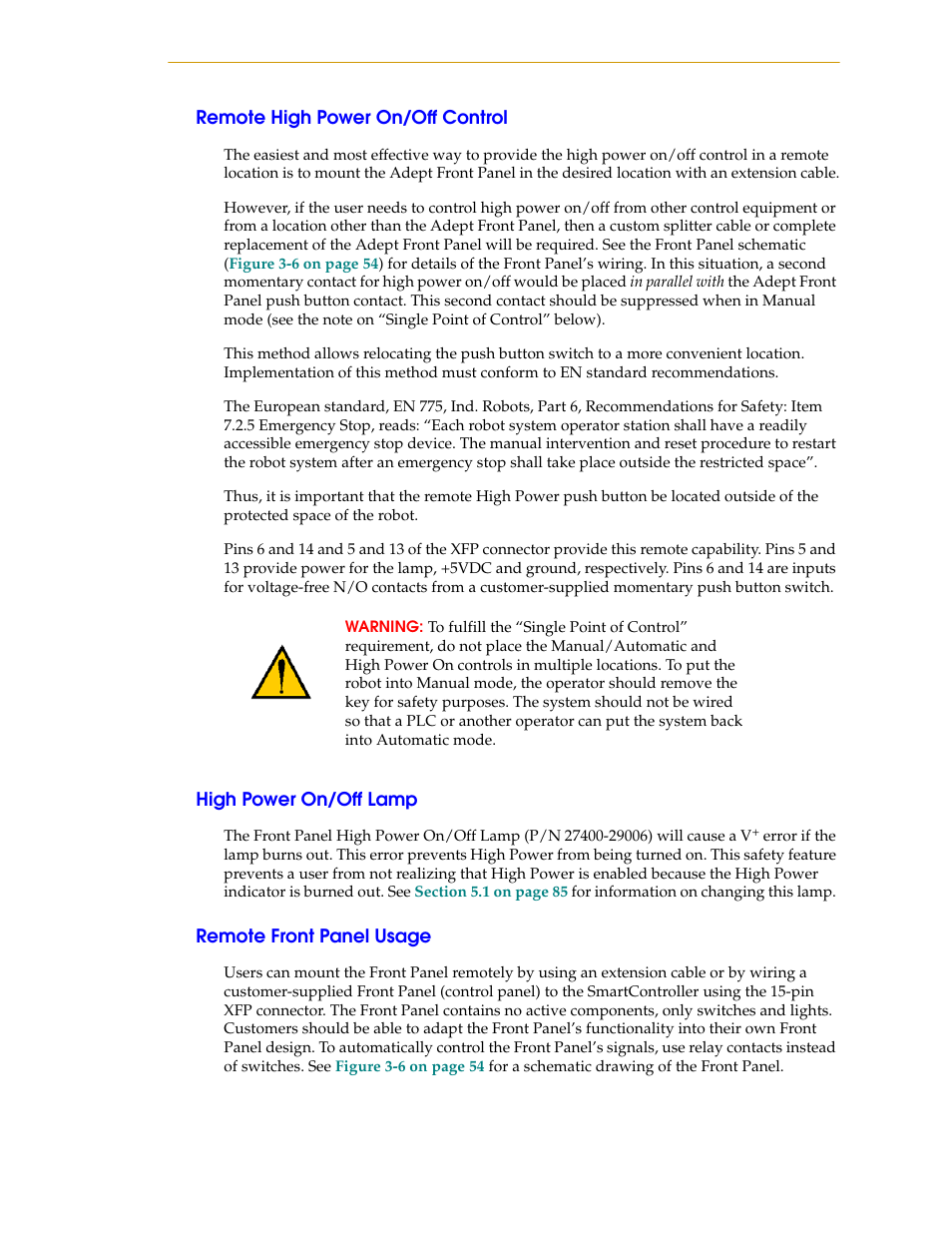 Remote high power on/off control, High power on/off lamp, Remote front panel usage | Nortech Systems Adept RS-232/TERM User Manual | Page 57 / 156