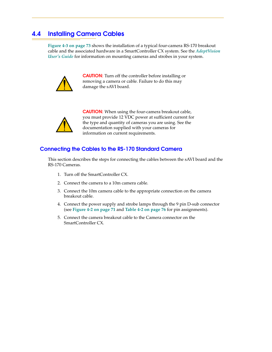 4 installing camera cables | Nortech Systems Adept RS-232/TERM User Manual | Page 72 / 156