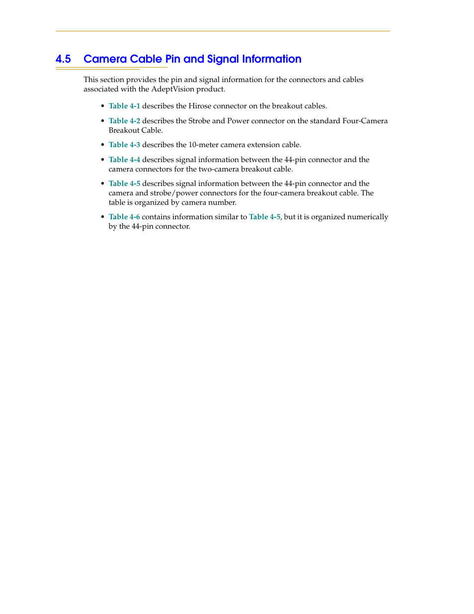 5 camera cable pin and signal information | Nortech Systems Adept RS-232/TERM User Manual | Page 74 / 156