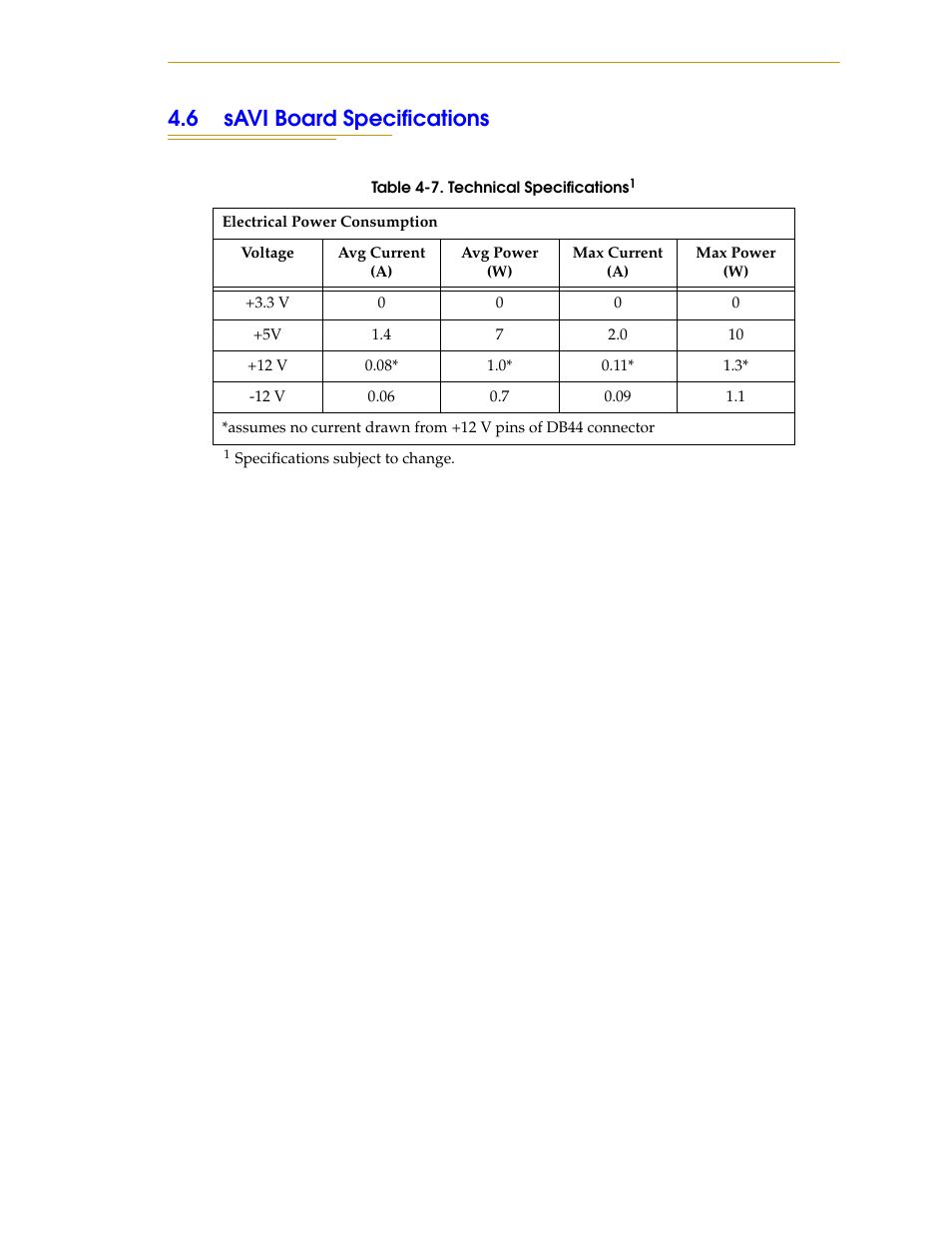 6 savi board specifications, Table 4-7, Technical specifications | Nortech Systems Adept RS-232/TERM User Manual | Page 83 / 156