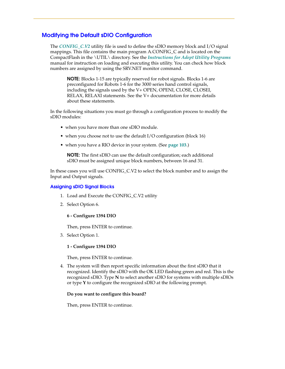 Modifying the default sdio configuration, Assigning sdio signal blocks | Nortech Systems Adept RS-232/TERM User Manual | Page 98 / 156