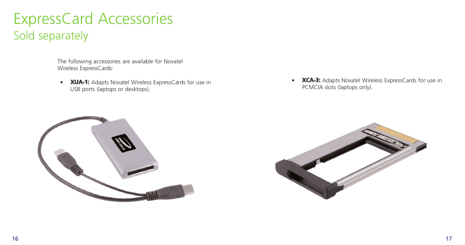 Expresscard accessories, Sold separately | Novatel Wireless OVATION PC720 User Manual | Page 11 / 31