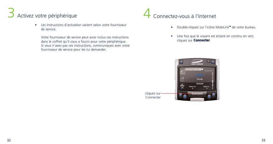 Connectez vous à l’internet, Activez votre périphérique | Novatel Wireless OVATION PC720 User Manual | Page 19 / 31