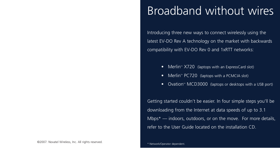 Broadband without wires | Novatel Wireless OVATION PC720 User Manual | Page 2 / 31