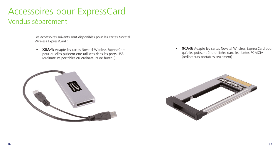 Accessoires pour expresscard, Vendus séparément | Novatel Wireless OVATION PC720 User Manual | Page 21 / 31