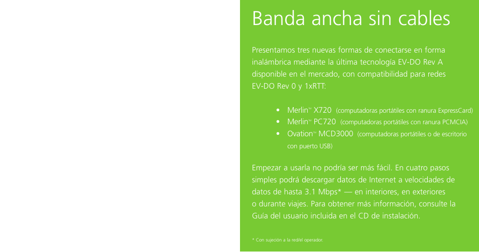Banda ancha sin cables | Novatel Wireless OVATION PC720 User Manual | Page 22 / 31
