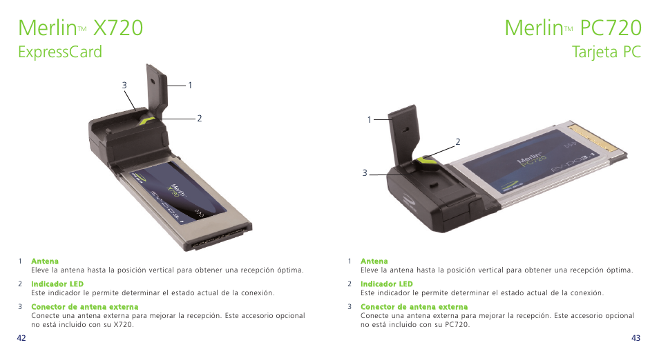 Merlin, Pc720, X720 | Tarjeta pc, Expresscard | Novatel Wireless OVATION PC720 User Manual | Page 24 / 31