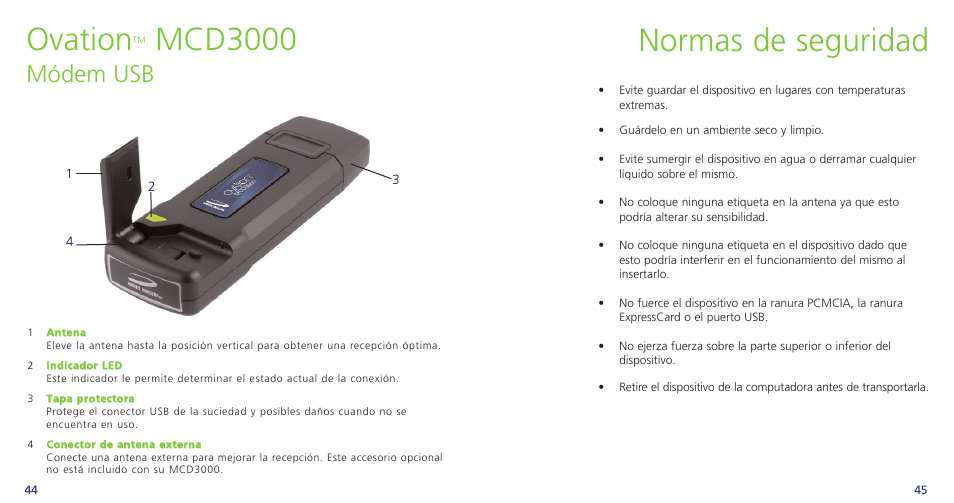 Normas de seguridad, Ovation, Mcd3000 | Módem usb | Novatel Wireless OVATION PC720 User Manual | Page 25 / 31