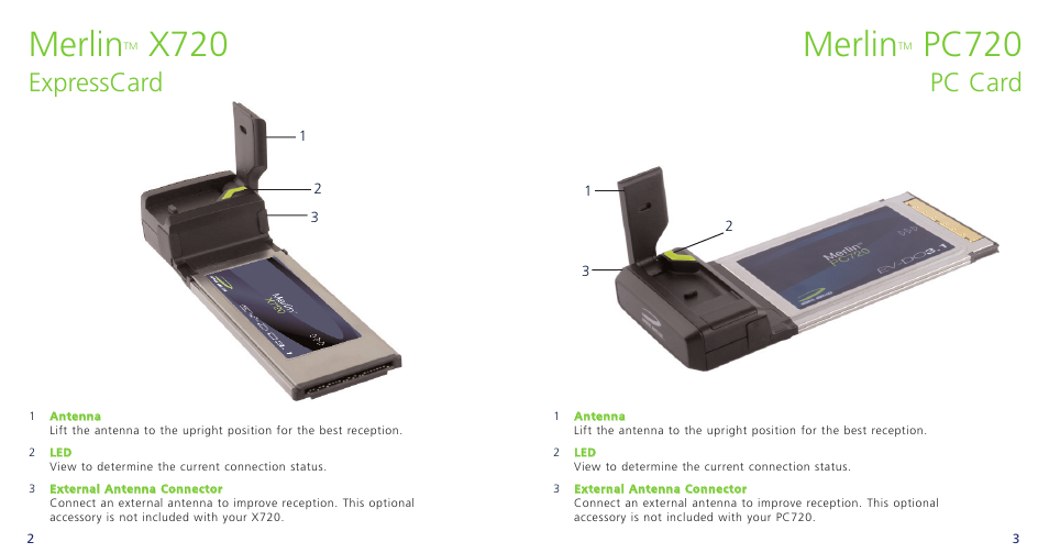 Merlin, Pc720, X720 | Pc card, Expresscard | Novatel Wireless OVATION PC720 User Manual | Page 4 / 31