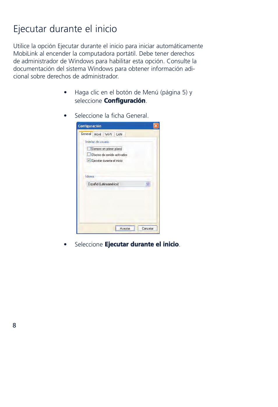 Ejecutar durante el inicio | Novatel Wireless MCD3000 User Manual | Page 101 / 130