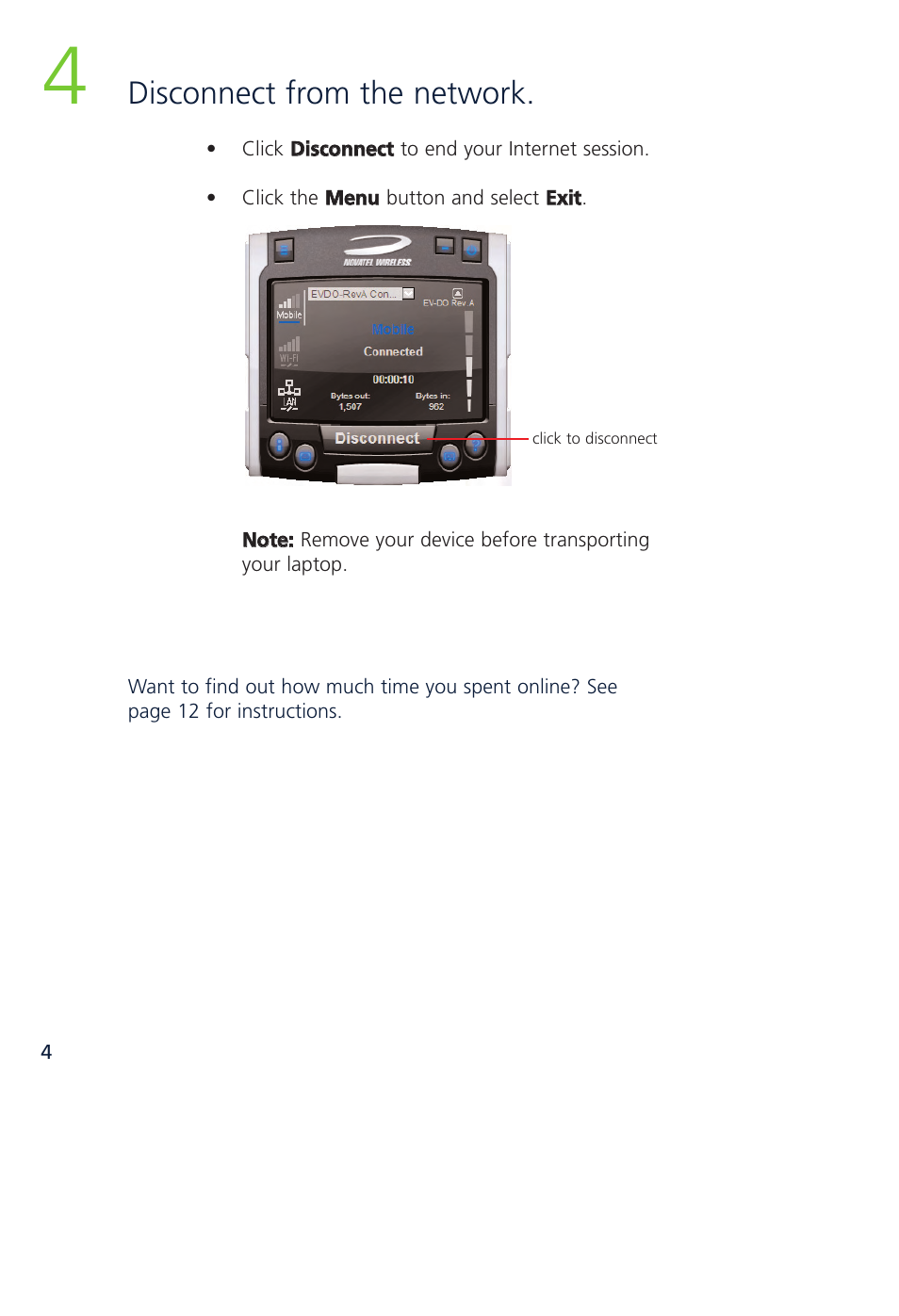 Disconnect from the network | Novatel Wireless MCD3000 User Manual | Page 11 / 130