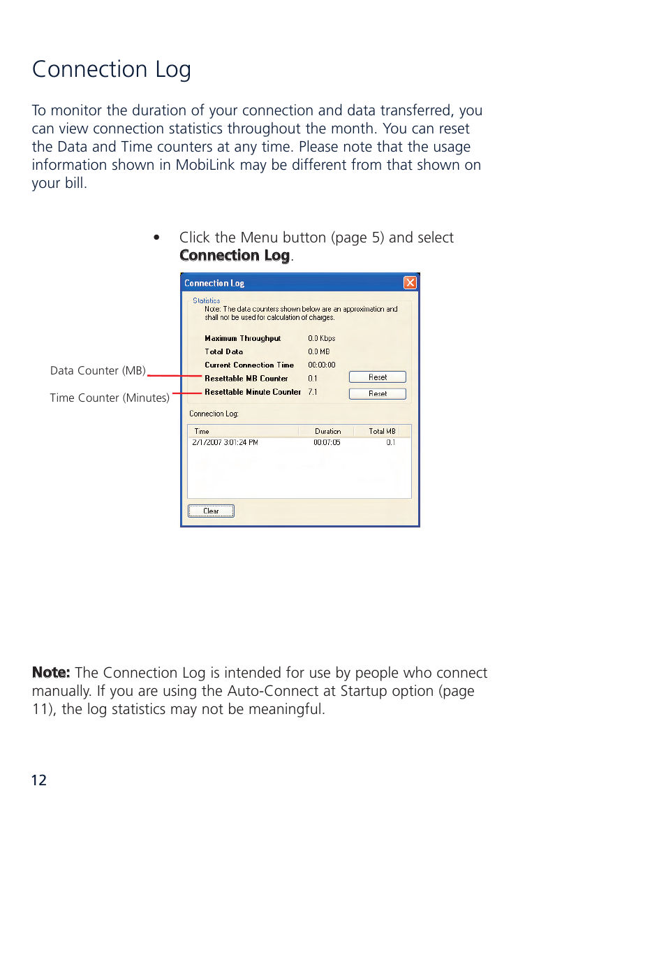 Connection log | Novatel Wireless MCD3000 User Manual | Page 19 / 130