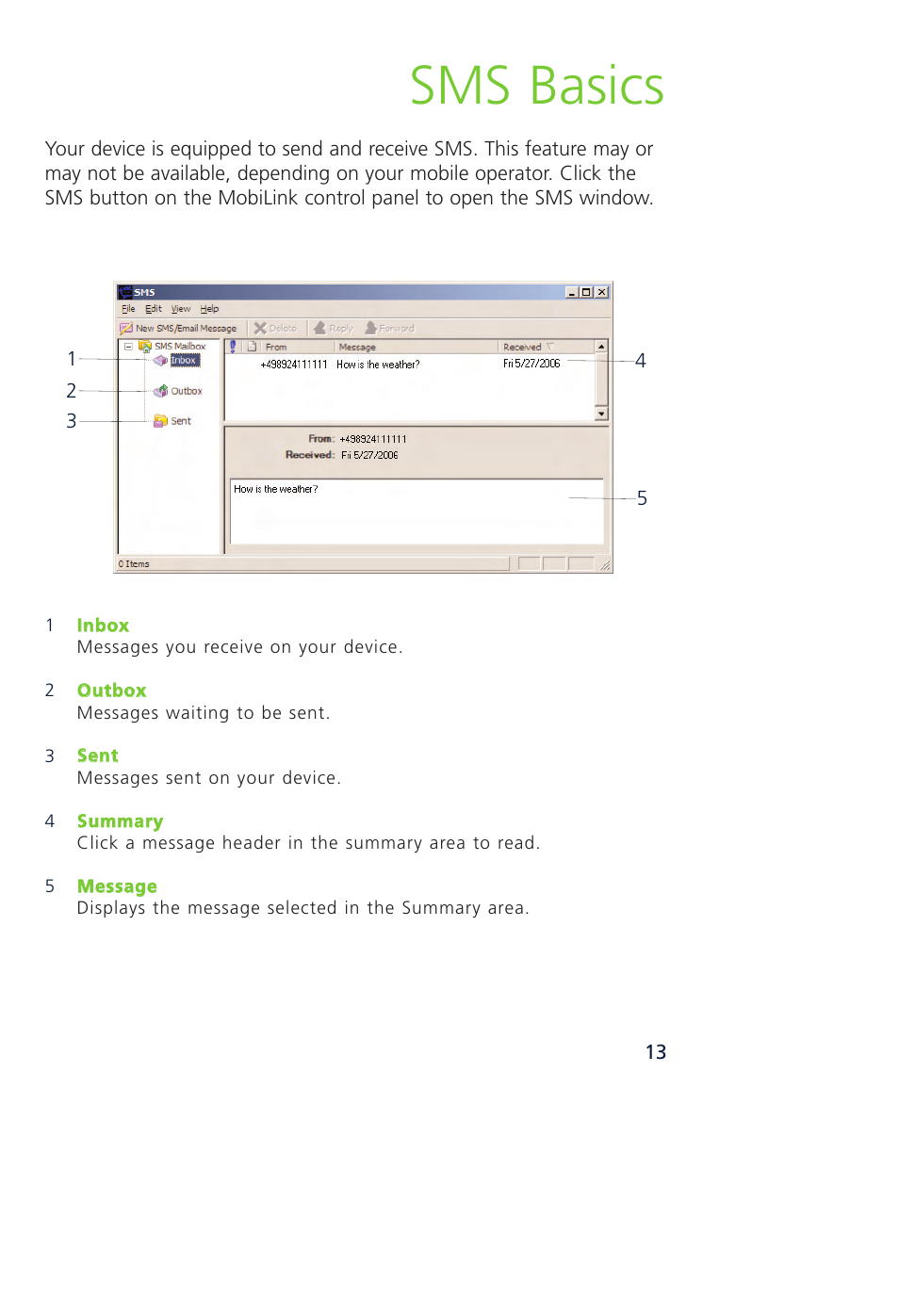 Sms basics | Novatel Wireless MCD3000 User Manual | Page 20 / 130