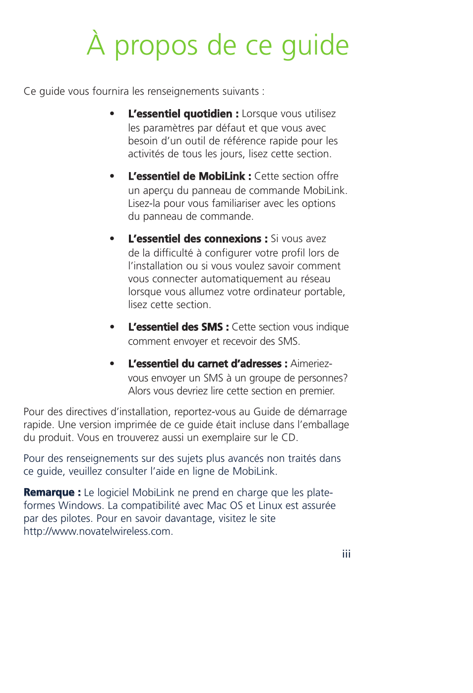 À propos de ce guide | Novatel Wireless MCD3000 User Manual | Page 49 / 130