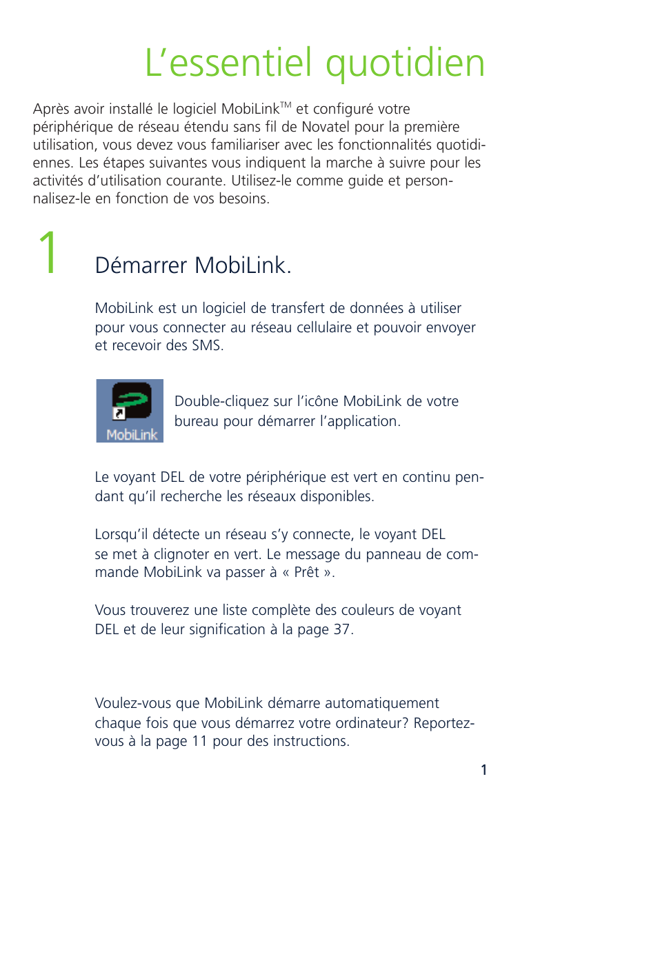 L’essentiel quotidien, Démarrer mobilink | Novatel Wireless MCD3000 User Manual | Page 51 / 130