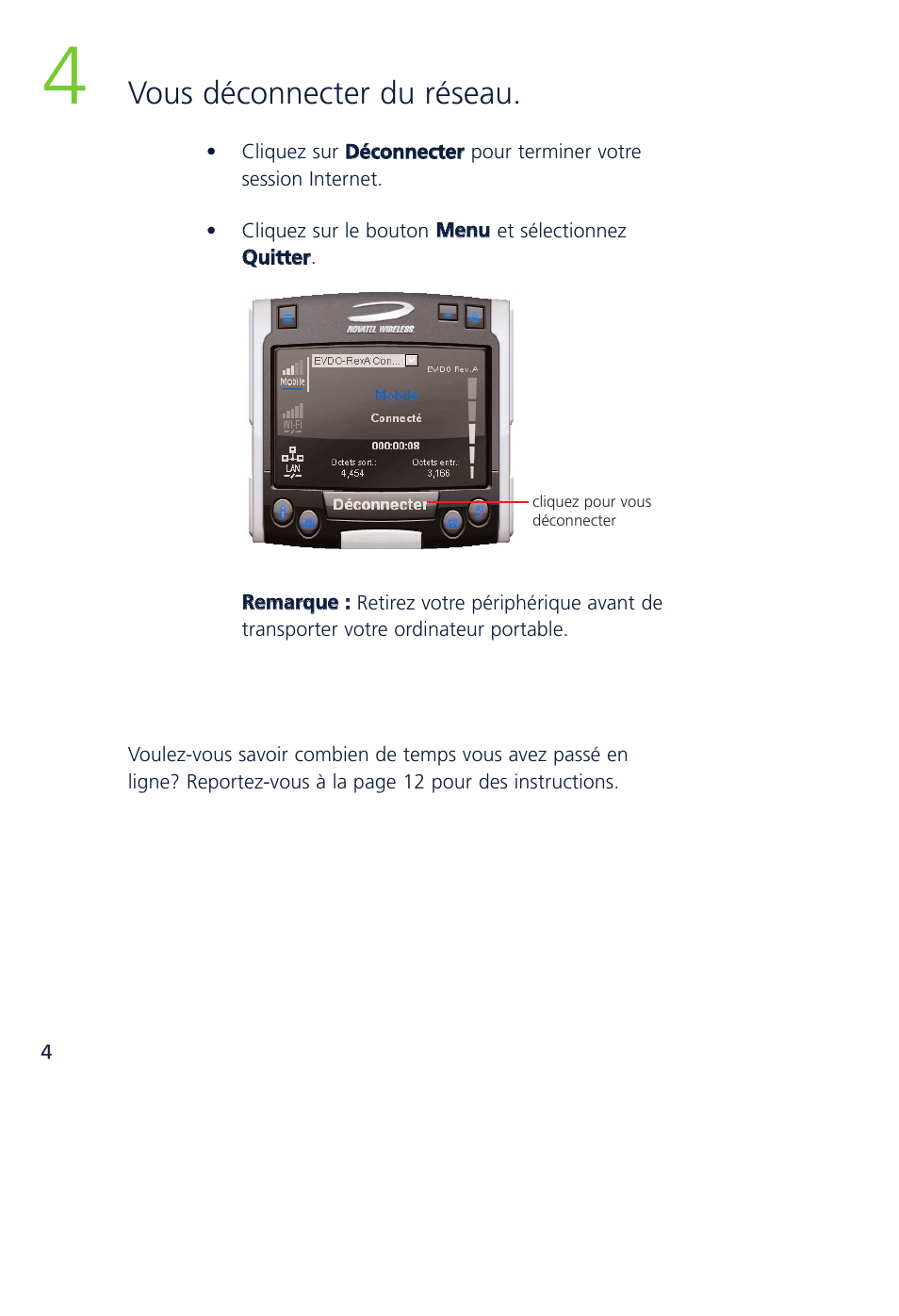 Vous déconnecter du réseau | Novatel Wireless MCD3000 User Manual | Page 54 / 130