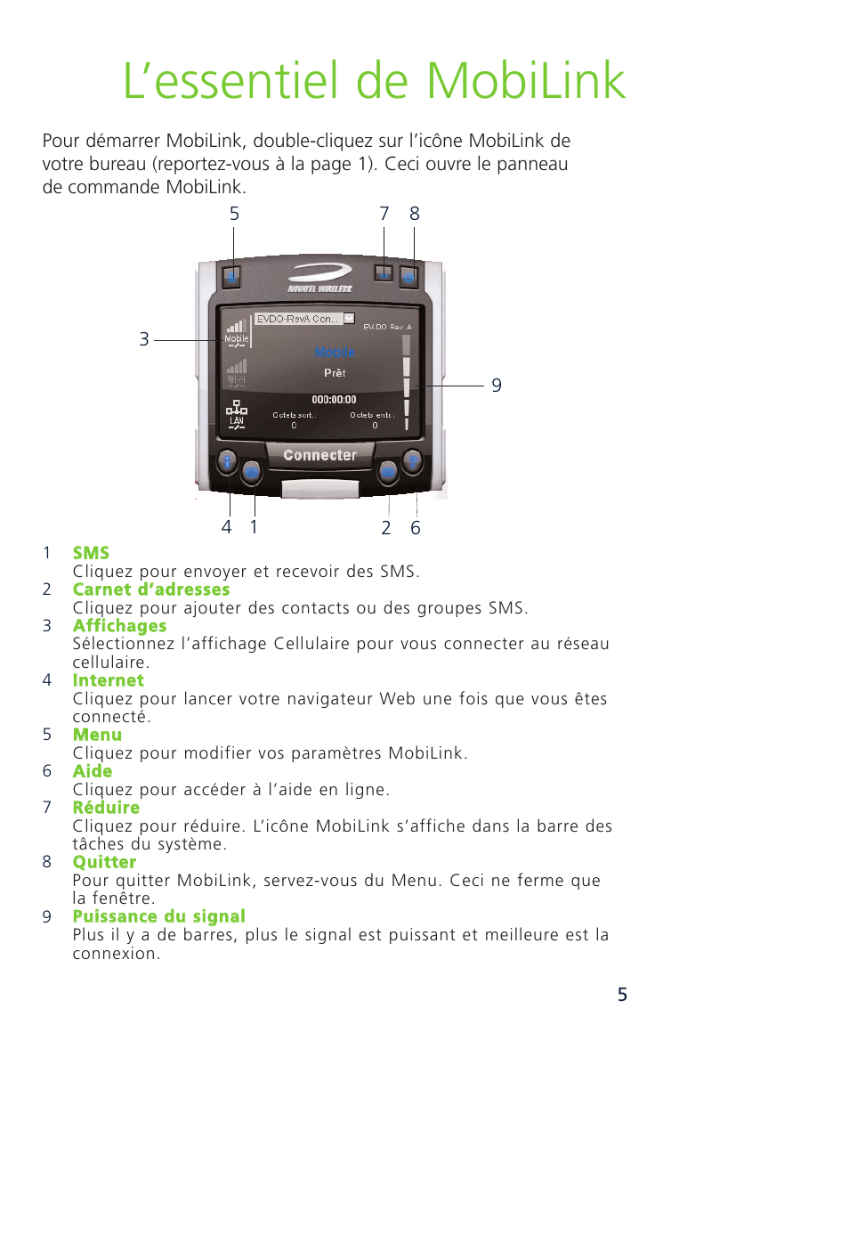 L’essentiel de mobilink | Novatel Wireless MCD3000 User Manual | Page 55 / 130