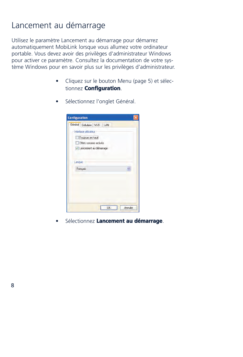 Lancement au démarrage | Novatel Wireless MCD3000 User Manual | Page 58 / 130