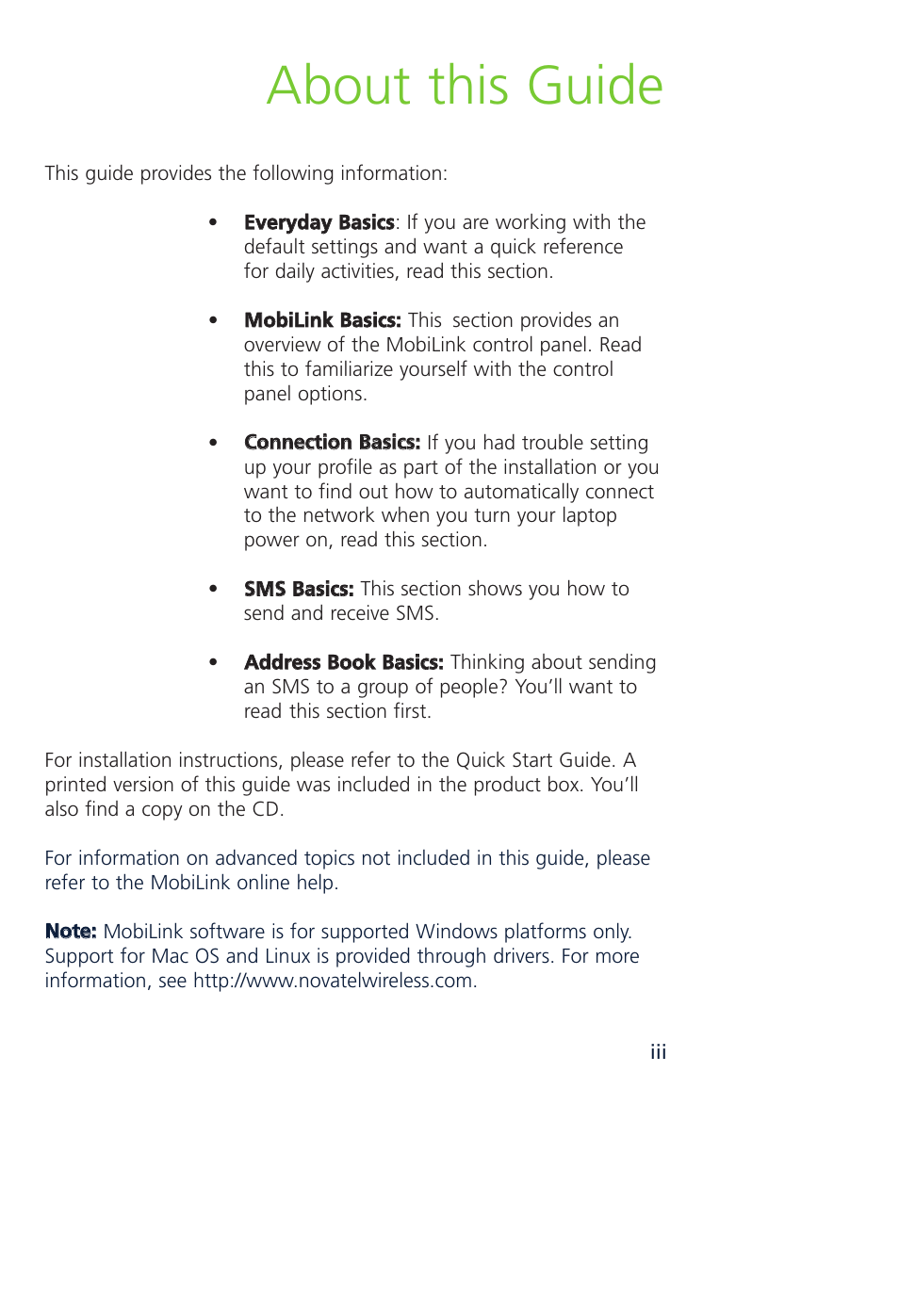 About this guide | Novatel Wireless MCD3000 User Manual | Page 6 / 130