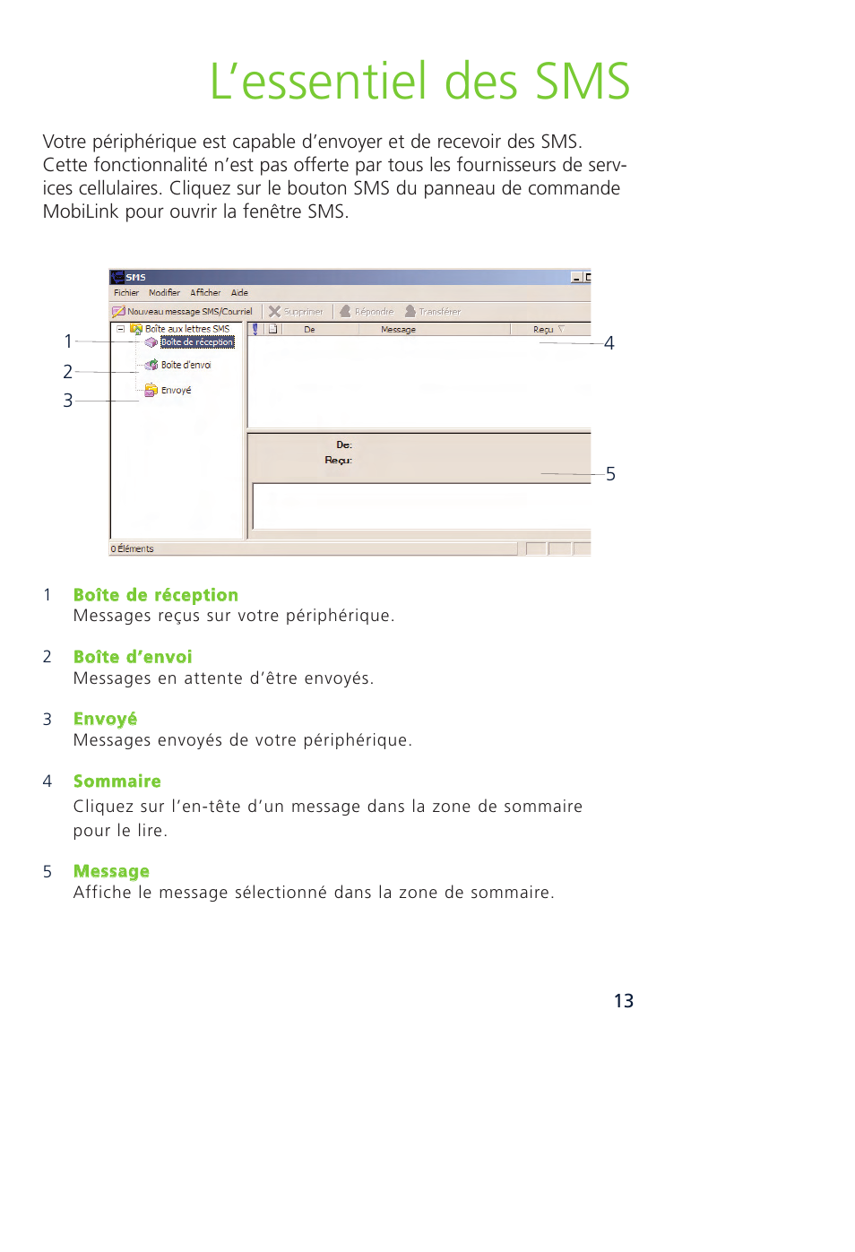 L’essentiel des sms | Novatel Wireless MCD3000 User Manual | Page 63 / 130