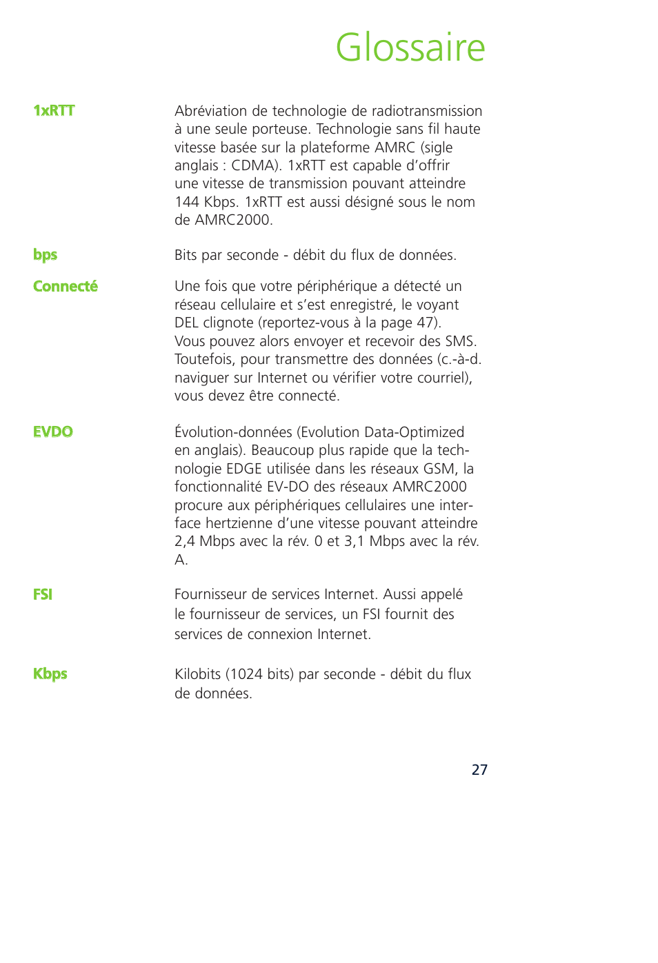 Glossaire | Novatel Wireless MCD3000 User Manual | Page 77 / 130