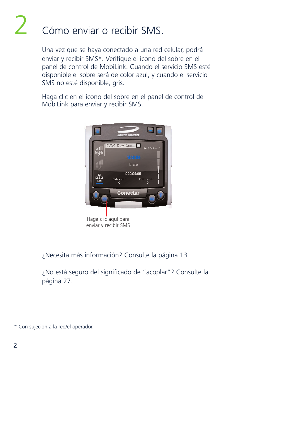 Cómo enviar o recibir sms | Novatel Wireless MCD3000 User Manual | Page 95 / 130