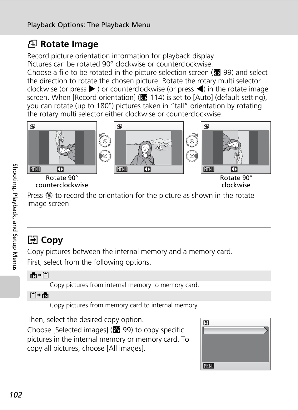 Rotate image, Copy, C 102) | Grotate image, Lcopy | Nikon S51c User Manual | Page 116 / 191