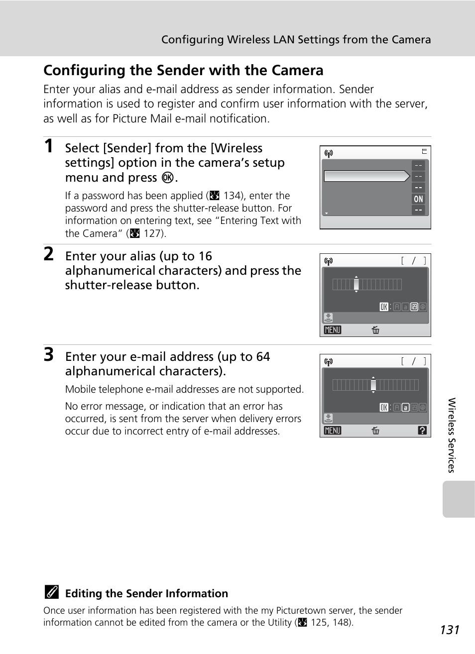 Configuring the sender with the camera | Nikon S51c User Manual | Page 145 / 191