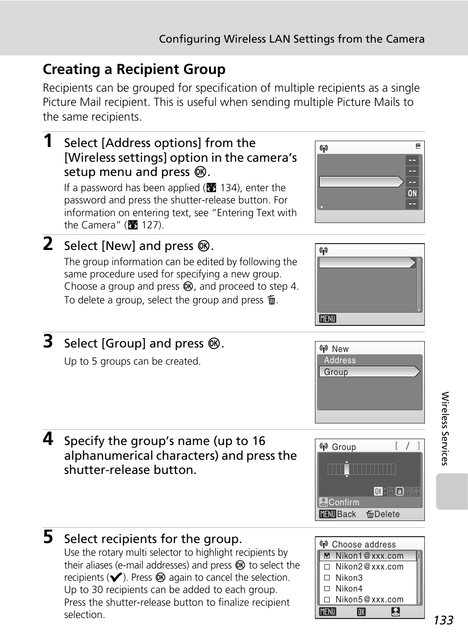 Creating a recipient group | Nikon S51c User Manual | Page 147 / 191