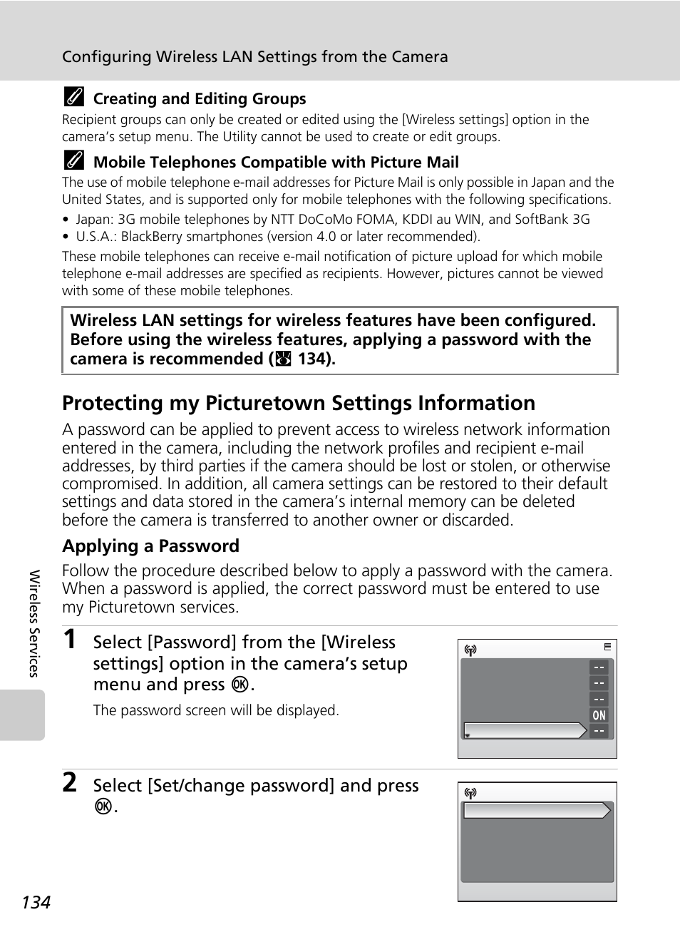 Protecting my picturetown settings information, C 134 | Nikon S51c User Manual | Page 148 / 191