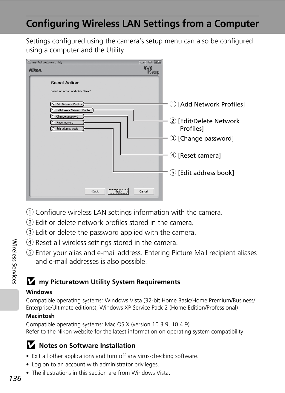 Configuring wireless lan settings from a computer | Nikon S51c User Manual | Page 150 / 191