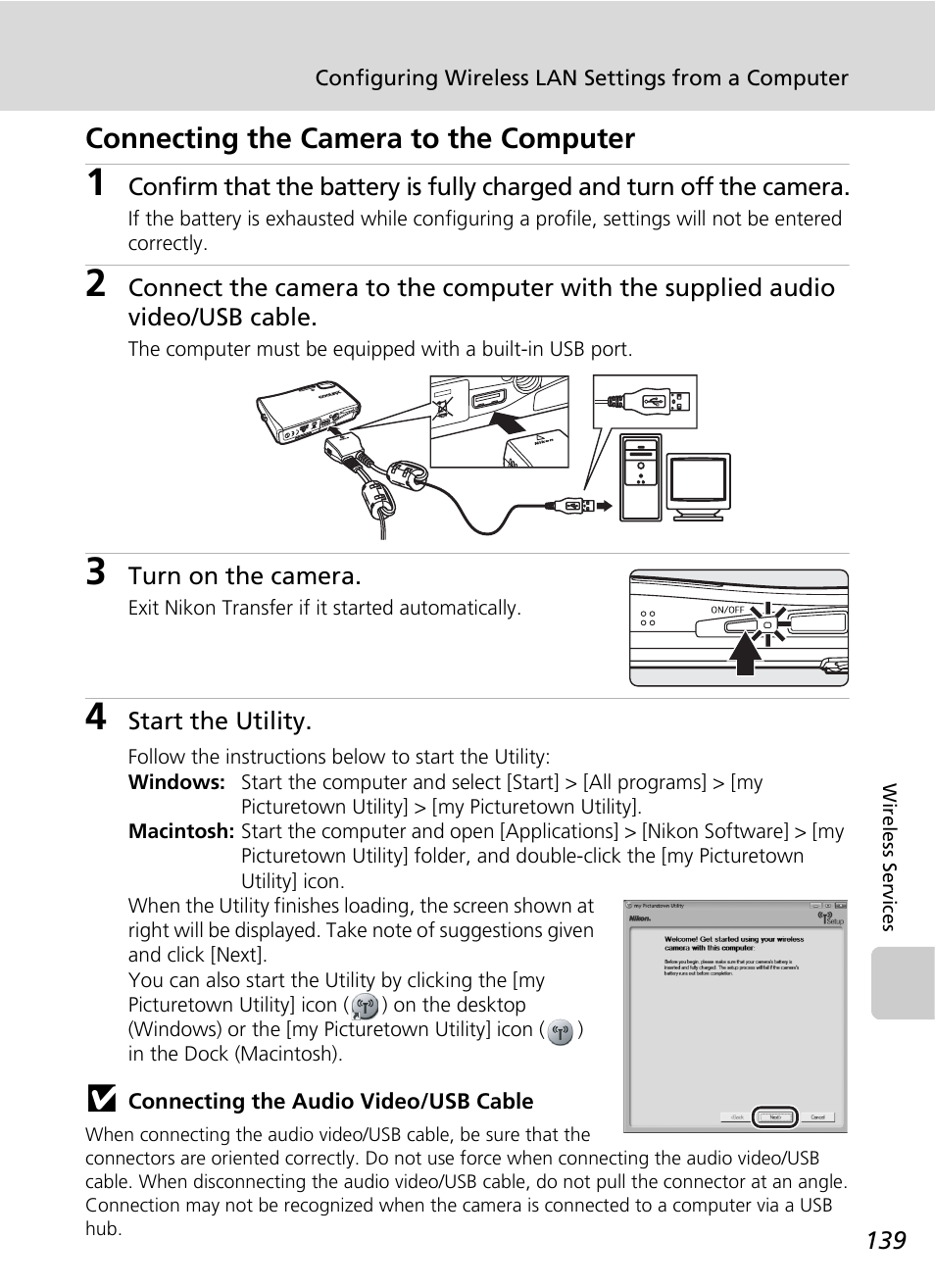 Connecting the camera to the computer, C 139) | Nikon S51c User Manual | Page 153 / 191