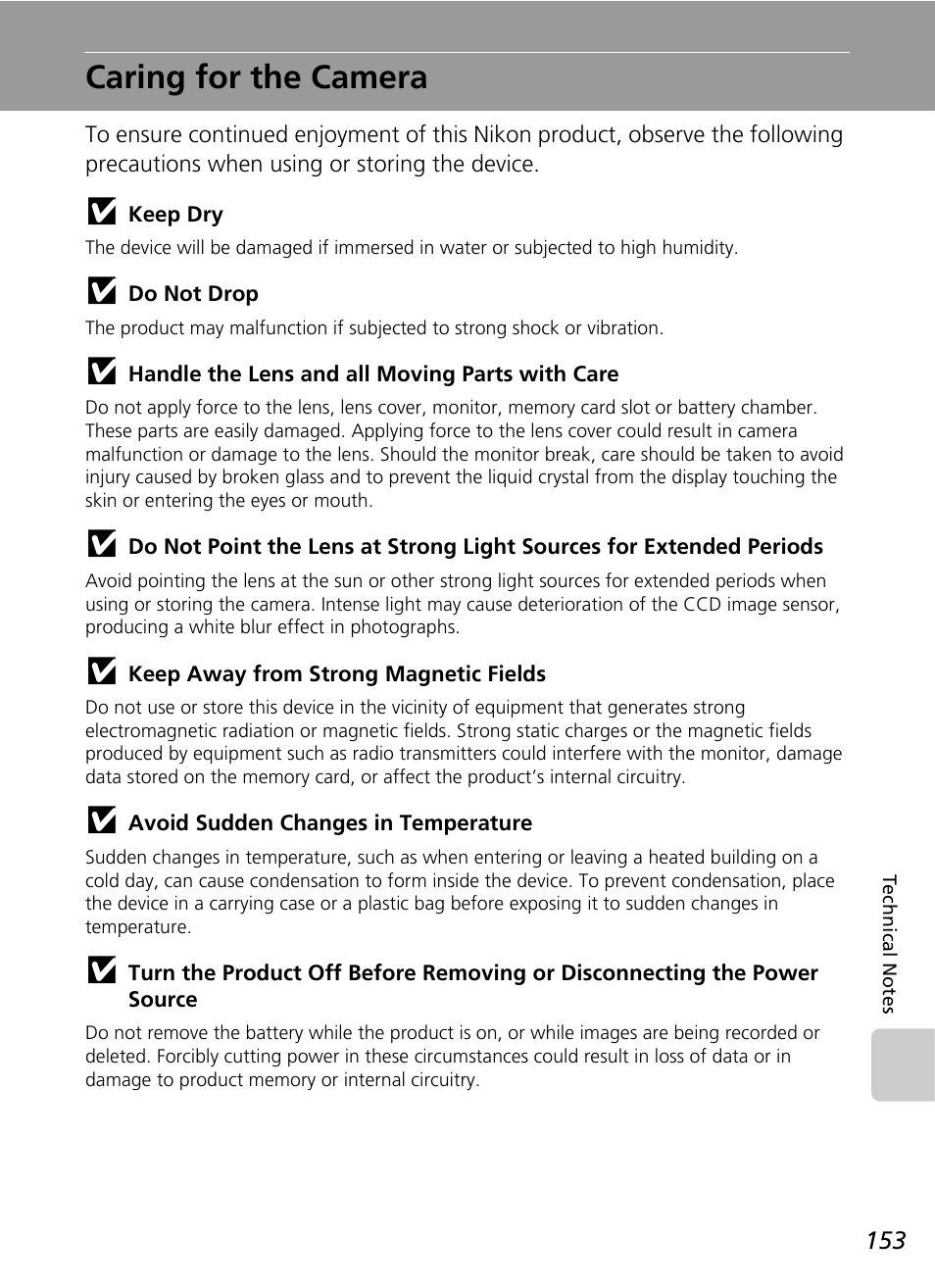 Caring for the camera, C 153 | Nikon S51c User Manual | Page 167 / 191