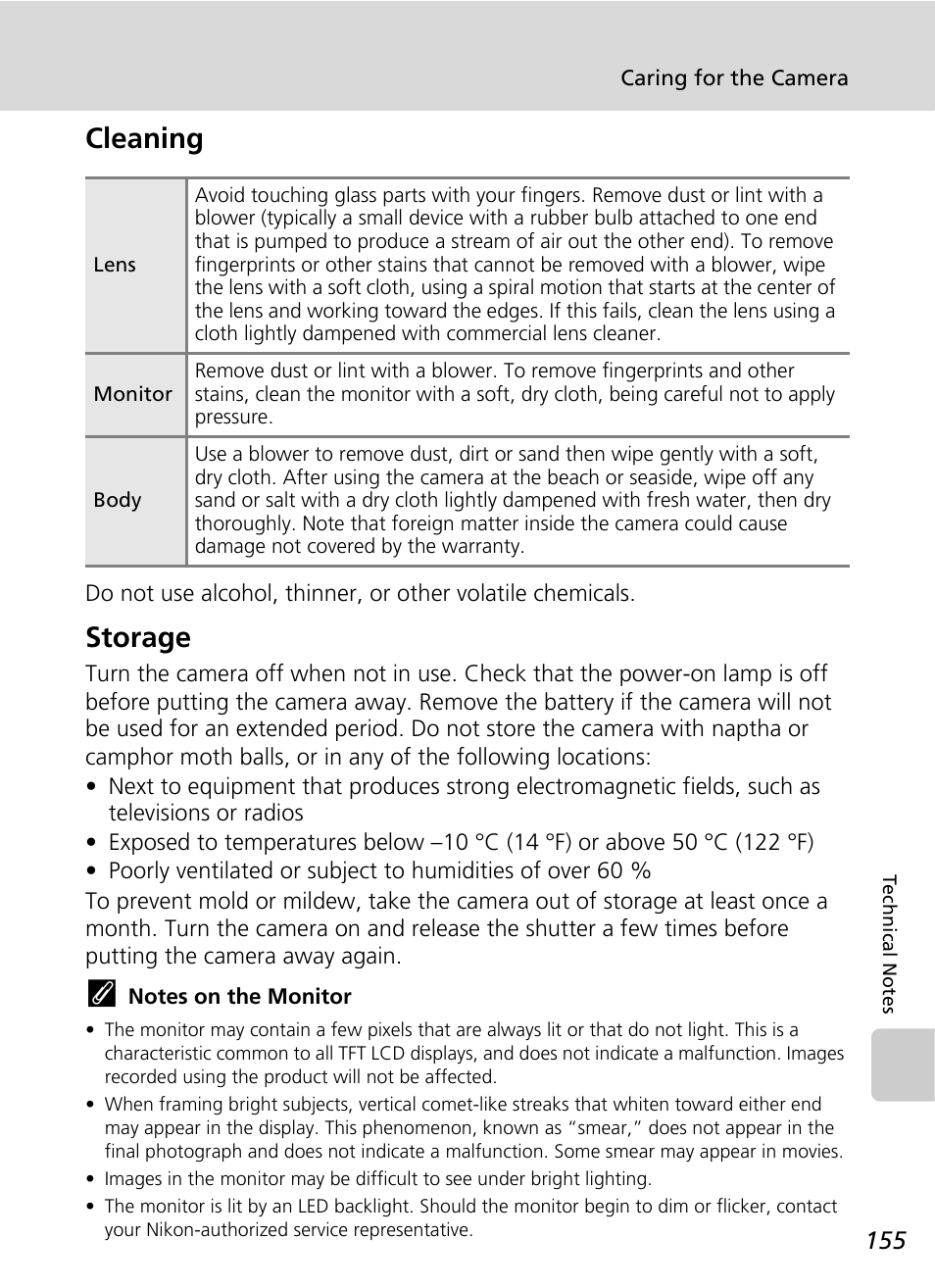 Cleaning, Storage, Cleaning storage | Nikon S51c User Manual | Page 169 / 191