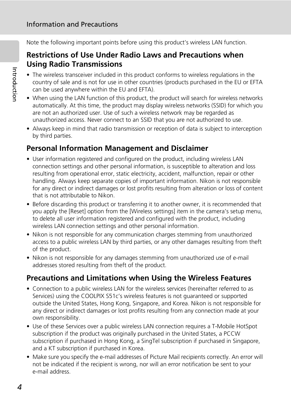Personal information management and disclaimer | Nikon S51c User Manual | Page 18 / 191