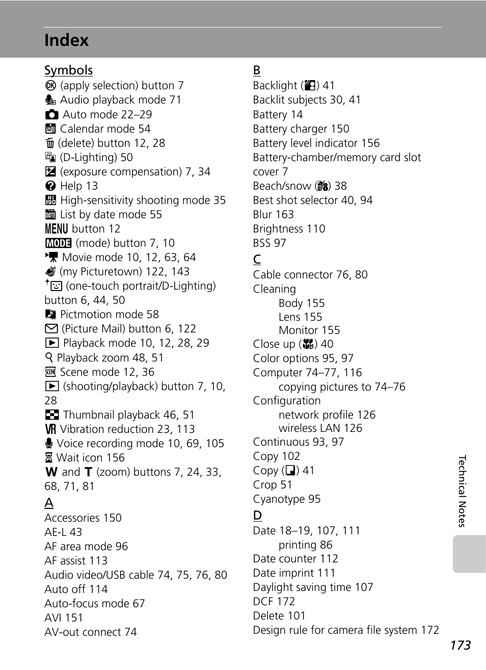 Index | Nikon S51c User Manual | Page 187 / 191