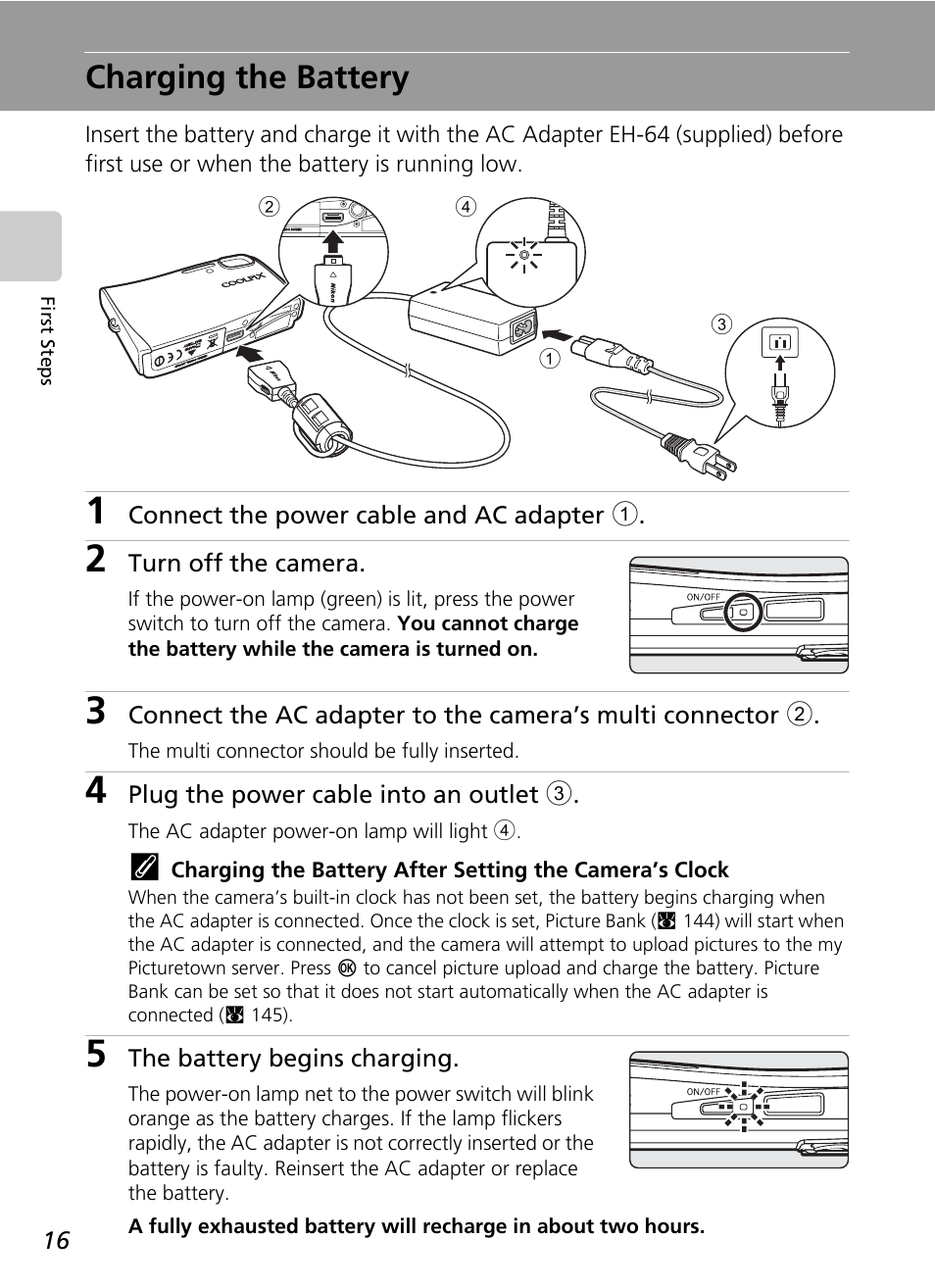 Charging the battery | Nikon S51c User Manual | Page 30 / 191