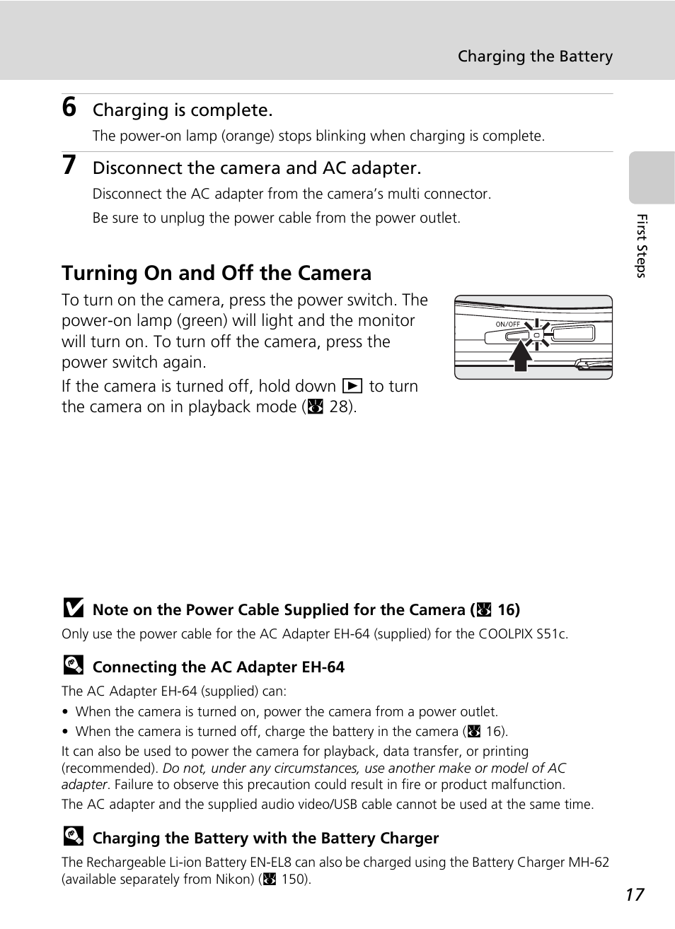 Turning on and off the camera | Nikon S51c User Manual | Page 31 / 191