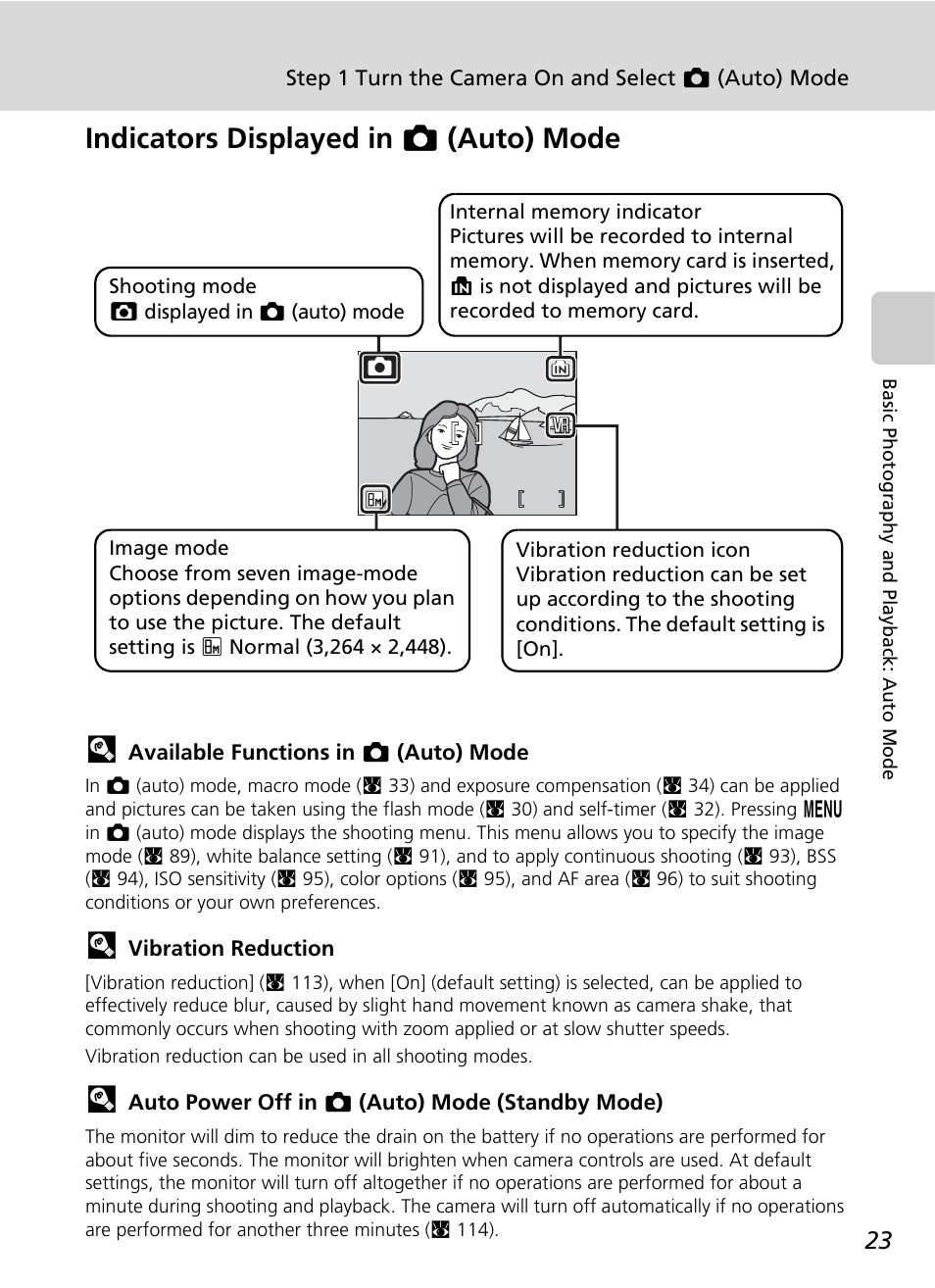 Indicators displayed in l (auto) mode | Nikon S51c User Manual | Page 37 / 191