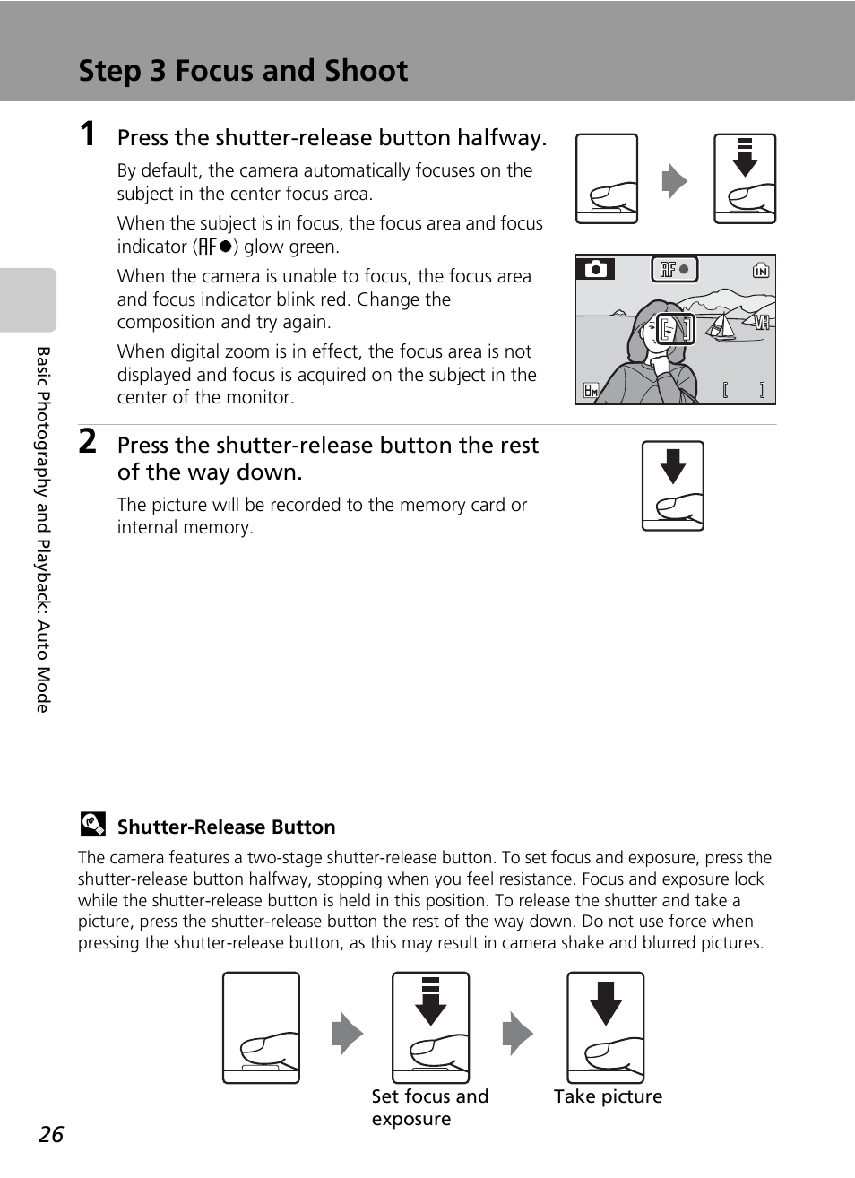 Step 3 focus and shoot, C 26) | Nikon S51c User Manual | Page 40 / 191