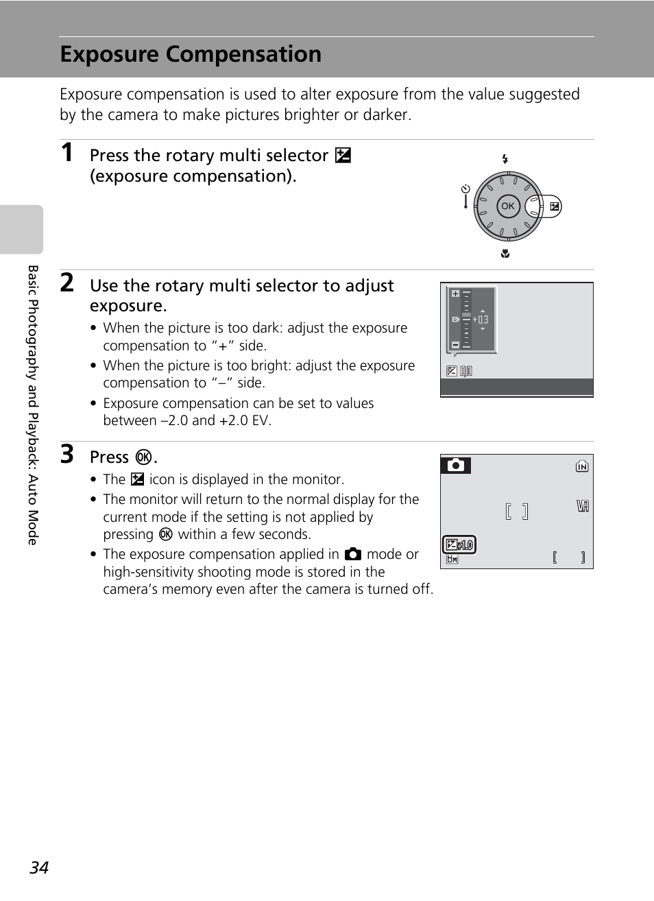 Exposure compensation, C 34, C 34) can be | Nikon S51c User Manual | Page 48 / 191