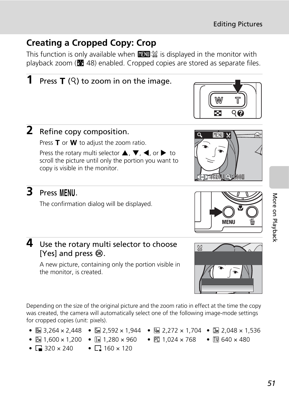Creating a cropped copy: crop | Nikon S51c User Manual | Page 65 / 191
