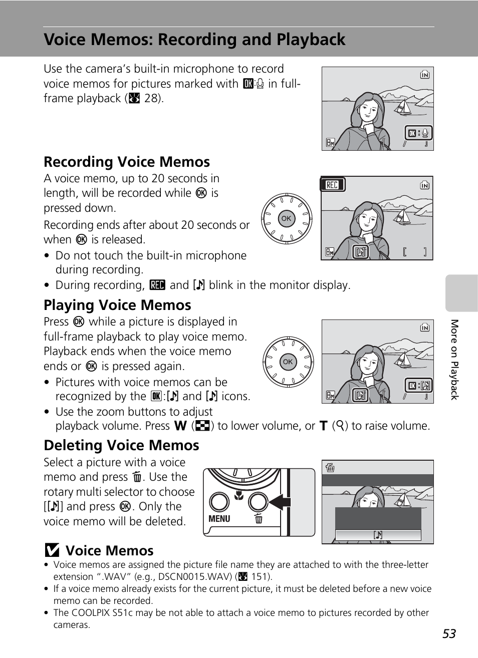 Voice memos: recording and playback, C 53 | Nikon S51c User Manual | Page 67 / 191