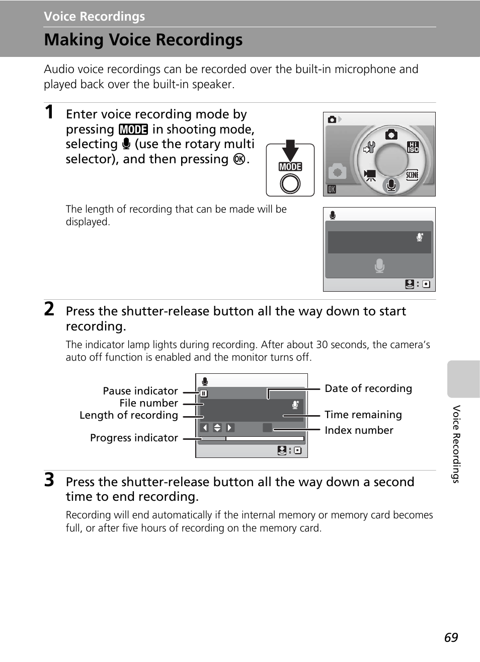 Voice recordings, Making voice recordings, Mp (c 69) | C 69, C 69) | Nikon S51c User Manual | Page 83 / 191