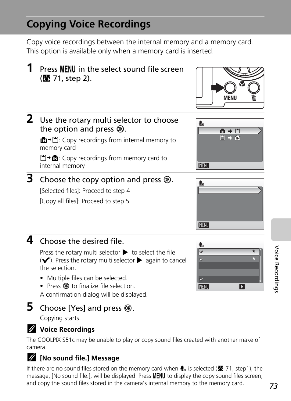 Copying voice recordings | Nikon S51c User Manual | Page 87 / 191