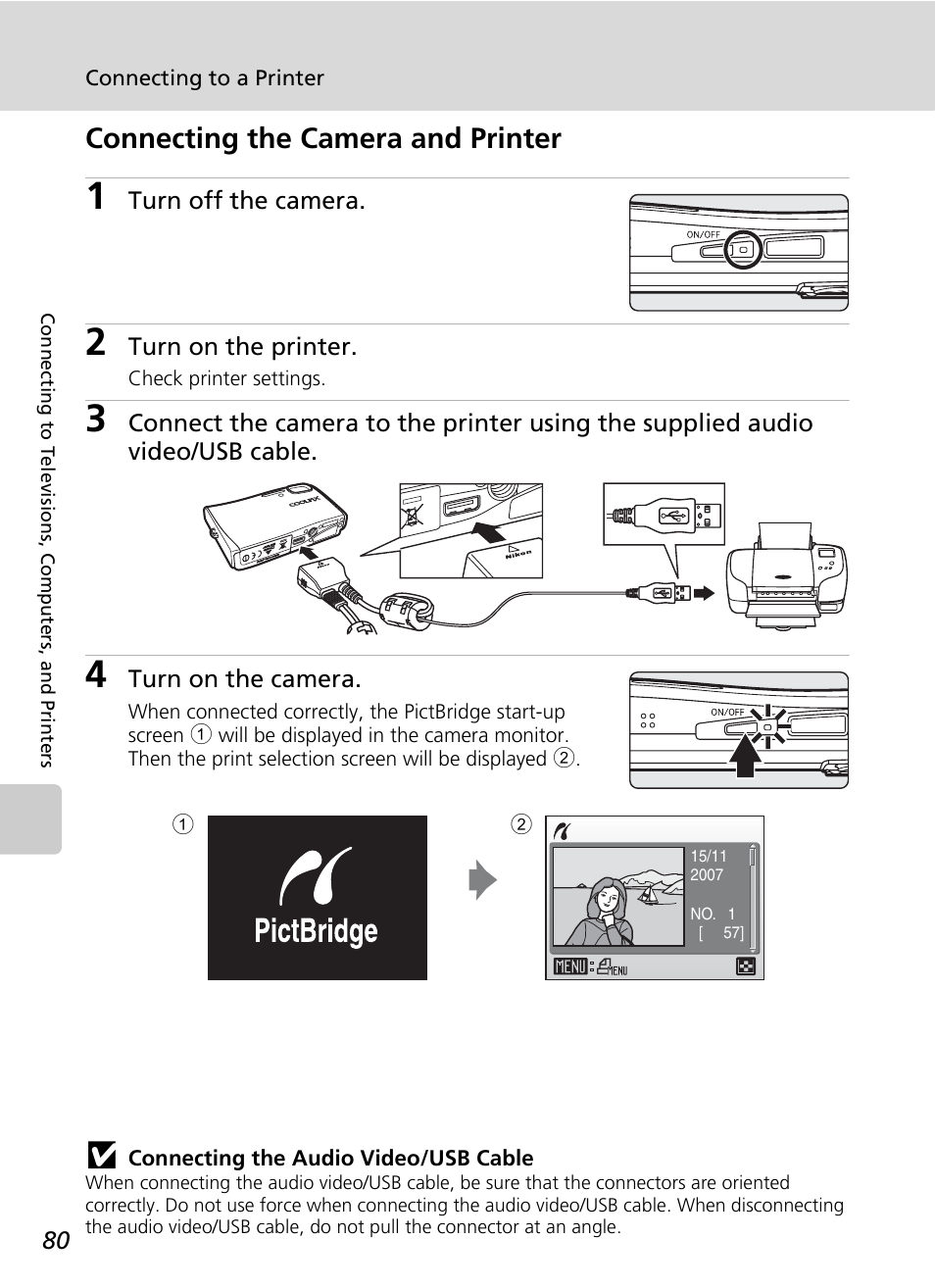 Connecting the camera and printer, R (c 80 | Nikon S51c User Manual | Page 94 / 191