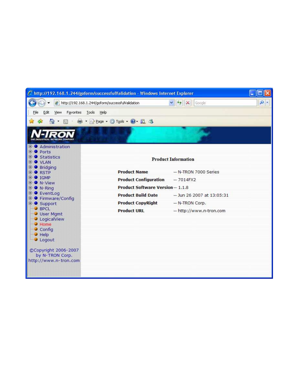 Web management - home | N-Tron Ntron 7014FX2 User Manual | Page 22 / 145