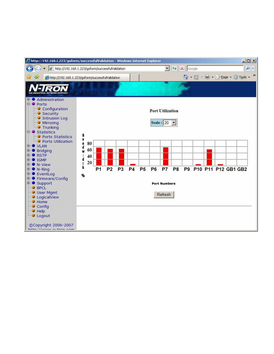 Statistics – port utilization | N-Tron Ntron 7014FX2 User Manual | Page 36 / 145